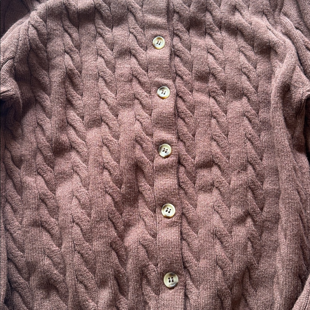 Pink Rose Women's Chocolate Cable Knit Cardigan - Picture 7 of 7